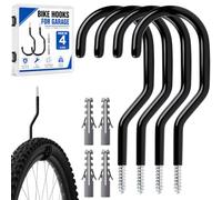 Garage Hooks Heavy Duty, Bike Hooks for Garage Wall Ceiling Mount, 100lbs Capacity Carbon Steel Bicycle Hangers with Anchors, Wide Opening Utility Storage Hooks for Mountain Road Bike Ladder 4 Pack