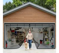 Garage Magnetic Mesh Screen Door for 2 Car, Heavy Duty Weighted Bottom Retractable Garage Screen Doors, Fiberglass Net Closure for Garage Door, Patio(Black,13x6.5ft(396x198cm))
