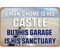 Garage Metal Sign Tin Signs For Man Cave Funny Decor Wall Vintage Little A Man'S Home Is His Castle But Sanctuary Cool Things Room 8x12 In