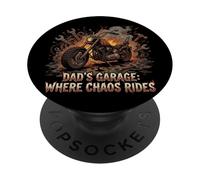 Garage Motorcycle Papa Rider Biker Dad Gift Chaos Rides PopSockets Adhesive PopGrip
