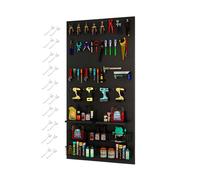 Garage Pegboard Tool Organizer Metal Peg Board with 20 Pcs Hooks Heavy Duty Pegboard Kit Desk Pegboard Office Pegboard(Black,150x40cm/59x16in)