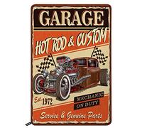 Garage Poster Tin Signs,Hot Rod Car Custom Mechanic On Duty Vintage Retro Metal Tin Sign 8X12 Inches