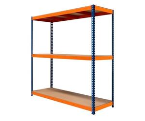 Garage Racking S-Rax Shelving Unit 3 Shelf 180cm x 180cm x 60cm Rack Heavy Duty Steel 300kg Capacity Per Shelf Adjustable Layout Boltless Assembly Rubber Feet 3 Reinforced Support Bars Warehouse