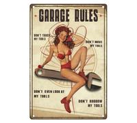 Garage Rules Vintage Metal Tin Sign Woman Wrench Retro Wall Art Poster for Home Man Cave, Cafe Bar Wall Decor 7.9 x 11.9 Inch
