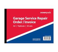 Garage Service Repair Order Invoice Book - A4 210 x 297mm, 3-Part NCR Triplicate, 50 Sets for Garages, Workshops & Mechanics - Ocean Pads (69943)