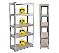 Garage Shelving Unit Galvanised 180cm x 90cm x 40cm Metal Racking 875kg Max Capacity Rust-resistance Coating Storage Shelves Workbench For Garage Shed Workshop Stockroom, Pack of 1