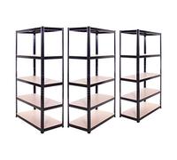 Garage Shelving Units: 180cm x 90cm x 45cm | Heavy Duty Racking Shelves for Storage - 3 Bay, Black 5 Tier (175KG Per Shelf), 875KG Capacity | For Workshop, Shed, Office | 5 Year Warranty, 0014-3