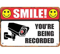 Garage Sign Nostalgic Wall Poster Retro Metal Sticker For Restaurant Garage Shed 20x30 cm Smile You'Re Being Recorded