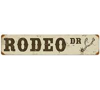 Garage Sign Wall Decoration Road Sign Rodeo Drive Vintage Retro Rustic Metal Tin Sign 4x16 inch Street Sign