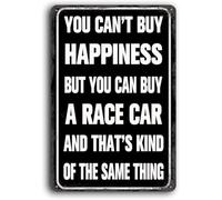 Garage Sign, You Can't Buy Happiness But You Can Buy A Race Car Sign, Racing Gifts For Men Vintage Metal Race Theme Car Signs for Bar, Garage, Man Cave 8x12 inch