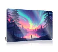Garage Signs For Men Funny Man Standing By Lake Under Aurora Borealis Tin Sign Tin Sign Funny Beer Signs For Bar(20X30CM)