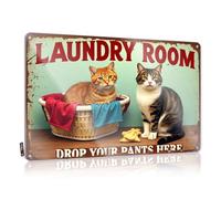 Garage Signs For Men Funny Two Cats In Laundry Basket With Caption "Drop Your Pants Here" Tin Sign Funny Sogns Outdoor Bar Decor(30X40CM)