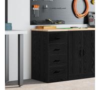 Garage Storage Cabinet Black 40x51x85cm Pinewood Worktop 4 Drawer HeavyDuty Unit