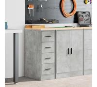 Garage Storage Cabinet Concrete Grey with Solid Pine Worktop 30 x 51 x 85 cm 4 Drawers Wood Composite Ideal for Workshop, Warehouse, Office, Durable and Robust