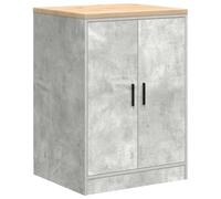 Garage Storage Cabinet Concrete Grey with Solid Pine Worktop 60 x 51 x 85 cm, 60 kg Load Capacity, Double Door Cabinet with Shelf for Workshop, Warehouse, Office and Commercial Use