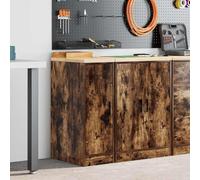 Garage Storage Cabinet Smoked Oak with Solid Pine Worktop 30 x 51 x 85 cm Wood Material Tool Cabinet Double Door Cabinet for Workshop Warehouse Office