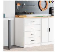 Garage Storage Cabinet White 60x51x85cm Pinewood 2-Shelf Worktop Engineered Wood