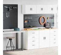 Garage Storage Cabinet White Pinewood Worktop Engineered Wood 60x51x85cm 2pc Set