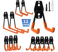 Garage Storage Hooks, 12 Pack Heavy Duty Garage Hooks, 4 Sizes Heavy Duty Wall Mount Hook for Hanging Bike, Ladder, Garden Tools & Shed Accessories Tools, Hose, 24 Screws, Wide Thread Screw, Anchors