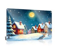 Garage Tin Sign A Cozy Winter Village Under A Starry Night Sky. Tin Sign Man Cave Bar Funny Plaques For Men(30X40CM)