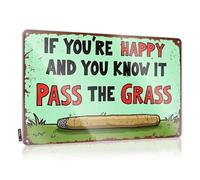 Garage Tin Sign Pass The Grass If You'Re Happy! Tin Sign Tin Metal Sign Funny Kitchen Tin Signs(20X30CM)