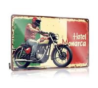 Garage Tin Sign Vintage Motorcycle Illustration With "Hotel Monarca" Text. Tin Sign Tin Metal Sign Funny Kitchen Tin Signs(20X30CM)