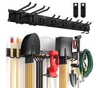 Garage Tool Organizer Wall Mount 11 PCS, Yard Garden Tool Organizer, Adjustable Garage Organizers with 8 Heavy Duty Hooks, Max Load 500lbs Garage Storage for Garden Tools, Shovels, Trimmers, Hoses