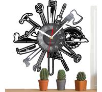 Garage Wall Clock - Industrial Metal Frame Black Colour, Large Number Display, Silent Sweep Movement Mechanism, Durable Hanging Accessory | for Workshop Garage Shed Man Cave Decor Timekeeping