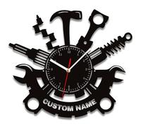 Garage Wall Clock Personalized Metal Auto Repair Mechanic Tools Wall Clock Custom Name Text Man Cave Garage Wall Sign Decor Gift for Father's Day Husband