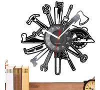 Garage Wall Clock - Vinyl Mechanic Tools Wall Clock, Personalized Car Repair Shop WallClock, Decorative Metal-Style Clocks for Garages, Offices & Tool Shops, Gift for Mechanics, Carpenter & Bricklayer