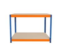 Garage Workbench S-Rax 2 Shelf 120cm x 60cm x 90cm Workstation Heavy Duty Steel Chipboard 300kg Capacity Per Shelf Adjustable Layout Boltless Assembly Rubber Feet Reinforced Support Bar Warehouse