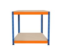 Garage Workbench S-Rax 2 Shelf 90cm x 60cm x 90cm Workstation Heavy Duty Steel Chipboard 300kg Capacity Per Shelf Adjustable Layout Boltless Assembly Rubber Feet Reinforced Support Bar Warehouse