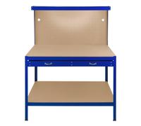 Garage Workbench Blue Pegboard Drawer Shelves LED Light Heavy Duty Steel Wooden Workshop Industrial Shed DIY Work Table Desk Tool Storage Station Unit 370kg Total Capacity 40 Hooks Rubber Mallet Blue