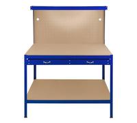 Garage Workbench Blue Pegboard Drawer Shelves LED Light Heavy Duty Steel Wooden Workshop Industrial Shed DIY Work Table Desk Tool Storage Station Unit 370kg Total Capacity 40 Hooks Rubber Mallet