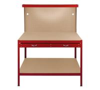Garage Workbench Red Pegboard Drawer Shelves LED Light Heavy Duty Steel Wooden Workshop Industrial Shed DIY Work Table Desk Tool Storage Station Unit 370kg Total Capacity 40 Hooks Rubber Mallet