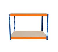 Garage Workbench S-Rax 2 Shelf 120cm x 60cm x 90cm Workstation Heavy Duty Steel Chipboard 300kg Capacity Per Shelf Adjustable Layout Boltless Assembly Rubber Feet Reinforced Support Bar Warehouse