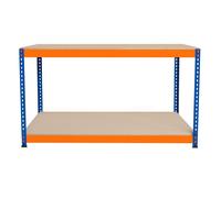 Garage Workbench S-Rax 2 Shelf 150cm x 60cm x 90cm Workstation Heavy Duty Steel Chipboard 300kg Capacity Per Shelf Adjustable Layout Boltless Assembly Rubber Feet 2 Reinforced Support Bars Warehouse O