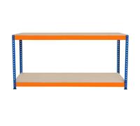 Garage Workbench S-Rax 2 Shelf 180cm x 45cm x 90cm Workstation Heavy Duty Steel Chipboard 300kg Capacity Per Shelf Adjustable Layout Boltless Assembly Rubber Feet 3 Reinforced Support Bars Warehouse