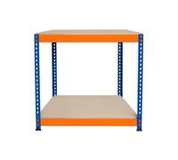 Garage Workbench S-Rax 2 Shelf 90cm x 60cm x 90cm Workstation Heavy Duty Steel Chipboard 300kg Capacity Per Shelf Adjustable Layout Boltless Assembly Rubber Feet Reinforced Support Bar Warehouse Orang