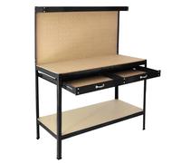 (Black) Workbench With Pegboard And Drawer Tool Garage Storage Heavy-Duty Steel Workshop DIY