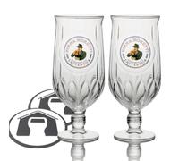 GarageBar | Birra Moretti Glass | Pint Stemmed Chalice Beer Glass | Official Merchandise | Comes with 2X Beer Drip Mats (2 Glasses)