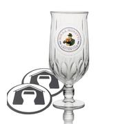 GarageBar | Birra Moretti Glass | Pint Stemmed Chalice Beer Glass | Official Merchandise | Comes with 2X Beer Drip Mats (1 Glass)