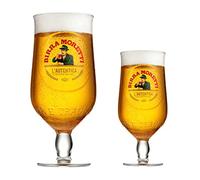GarageBar | Birra Moretti Glass | Stemmed Chalice Beer Glass | Official Merchandise | Comes with 2x Beer Drip Mats (1, Combo - Pint & Half Pint)