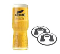 GarageBar | Carling Glass | Nucleated Beer Glass | Official Merchandise | Comes with 2X Beer Drip Mats (1, Half Pint/10oz)