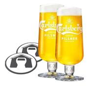 GarageBar | Carlsberg Pilsner Glass | Stemmed Beer Glass | Official Merchandise | Comes with 2X Beer Drip Mats (2, Pint)