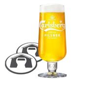 GarageBar | Carlsberg Pilsner Glass | Stemmed Beer Glass | Official Merchandise | Comes with 2X Beer Drip Mats (1, Pint)