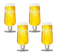 GarageBar | Carlsberg Pilsner Pint Glasses | Stemmed Beer Glasses | Official Merchandise | Comes with 2X Beer Drip Mats (4, Pint)