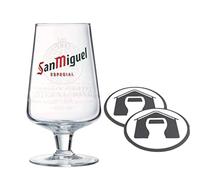 GarageBar | San Miguel Glass | Nucleated Stemmed Chalice Beer Glass | Official Merchandise | Comes with 2X Beer Drip Mats (1, Pint/20oz)