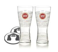 GarageBar | Super Bock Pint Beer Glass | Nucleated | Pint to Brim | Official Merchandise | Comes with 2X Beer Drip Mats | 2 Glasses