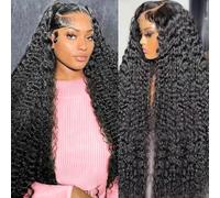 GARAXIS Curly Human Hair Lace Front Wigs 30 Inch Density 250% 13x6 Deep Wave Wet and Wavy Pre Treated 100% Human Hair No Synthetic Blends None